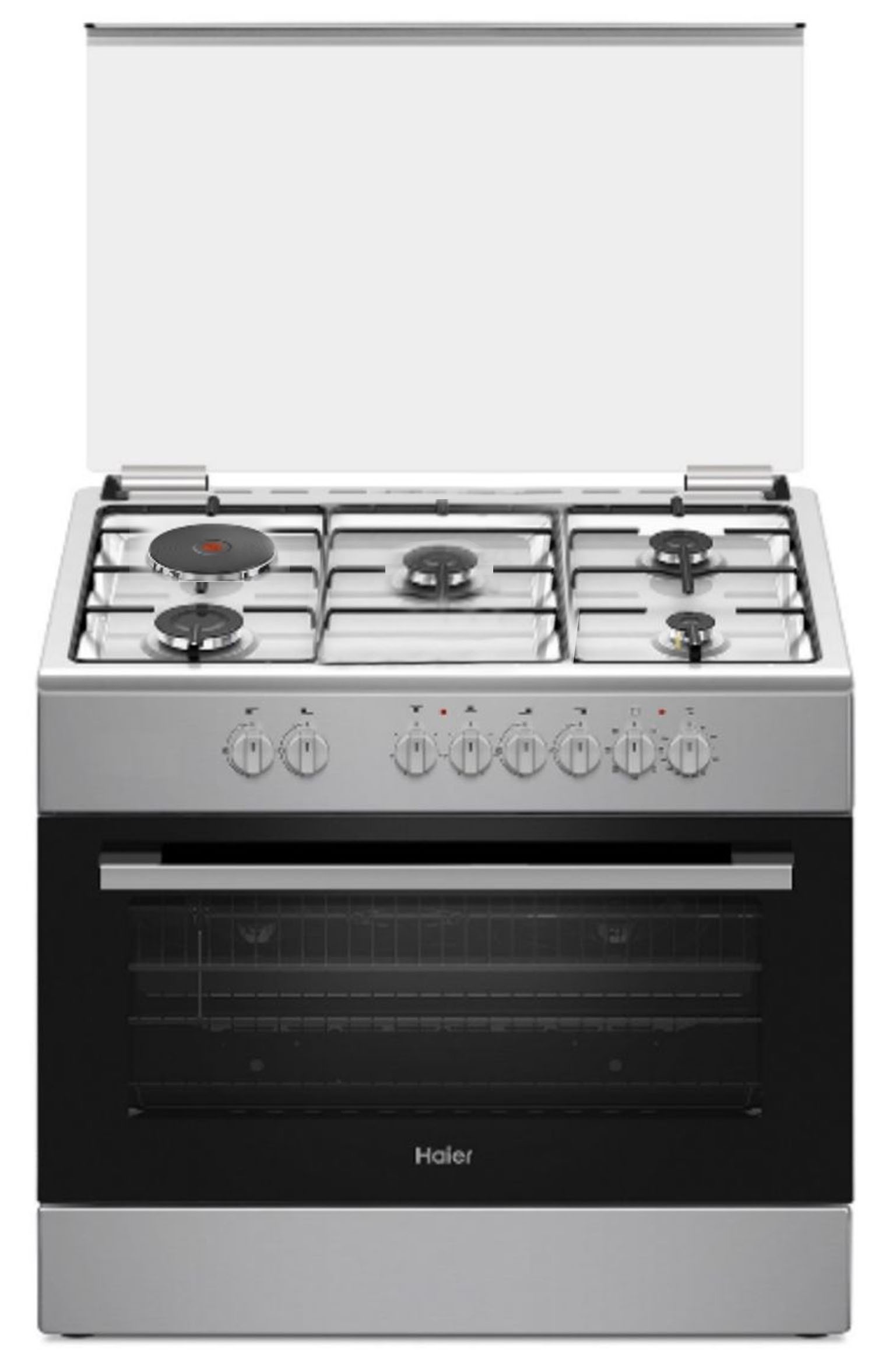CUISINIERE HAIER HCR 6041 EESB 4 FEUX GAZ 90X60 - +1 FEUX ELECTRIQUE - SEMI INOX - FOUR ELECTRIQUE