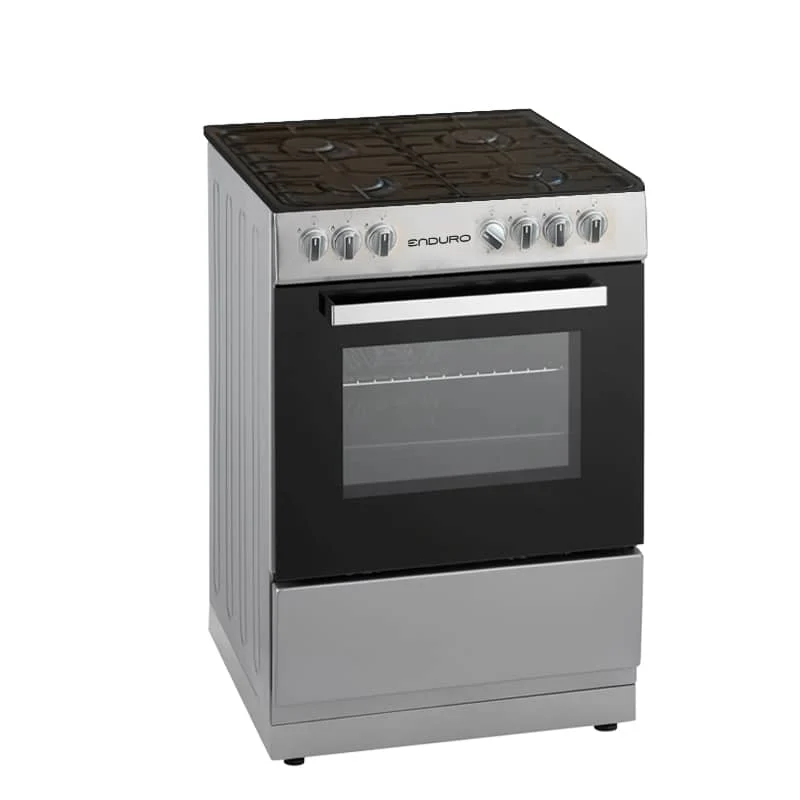 CUISINIERE ENDURO 4FEUX 60/60 A GAZ 2BOUTTONS CONTRÔLE ALLUMAGE ELECTRIQUE GRIS AFS6040G