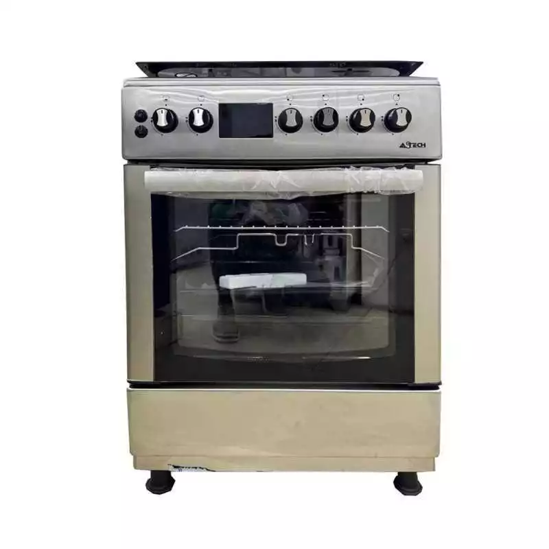 CUISINIERE ASTECH 4 FEUX 60X60 A GAZ AVEC ECRAN + FOUR A GAZ ET CHALEUR TOURNANTE INOX CK66ELCF