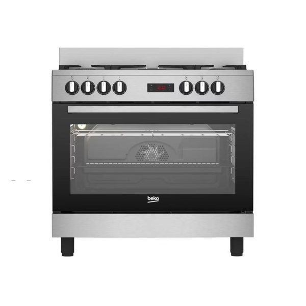CUISINIERE BEKO 5 FEUX 90/60 A GAZ FULL OPTION VENTILO + FOUR ELECTRIQUE INOX BGM11226EX