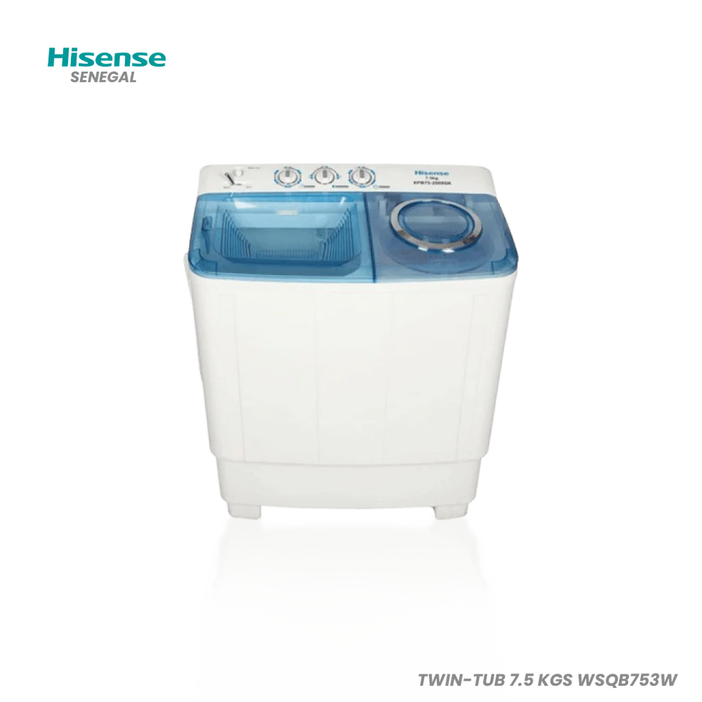MACHINE A LAVER HISENSE 7.5KG SEMI AUTOMATIQUE TWINTUB WSQB753W